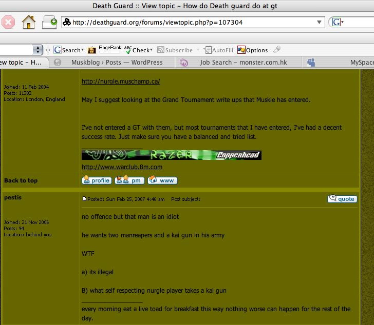 Yet another thread on Deathguard.org where people suddenly decide to insult me and my website/army